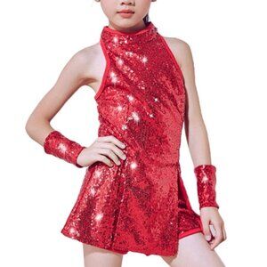 Red Sequins Shorts Jumper Set Dancer Girl Outfit Size 160 11-12 years Old